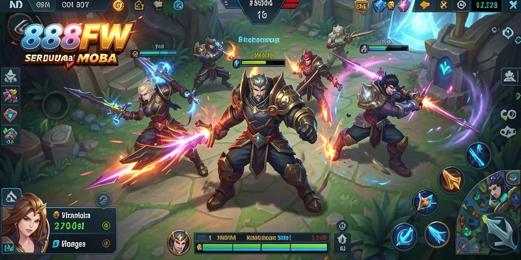 Tampilan aksi seru dalam gameplay MOBA 888FW.
