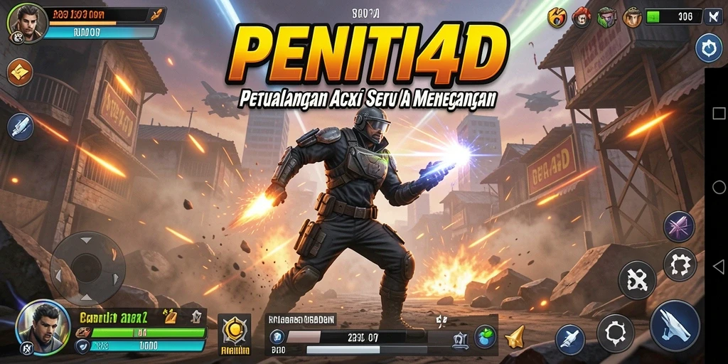 Screenshot utama PENITI4D menunjukkan aksi seru dalam pertempuran.